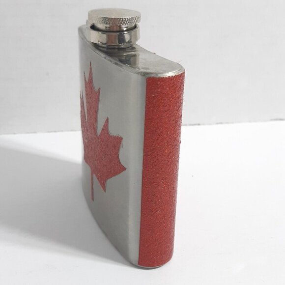 Canada Day 5 oz Flask Canada Flag Stainless Steel Textured Red Silver - Picture 2 of 7
